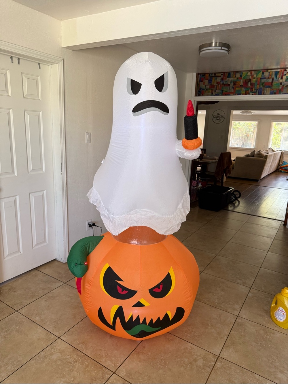 Inflatable Orange Pumpkin and White Ghost Halloween Decoration